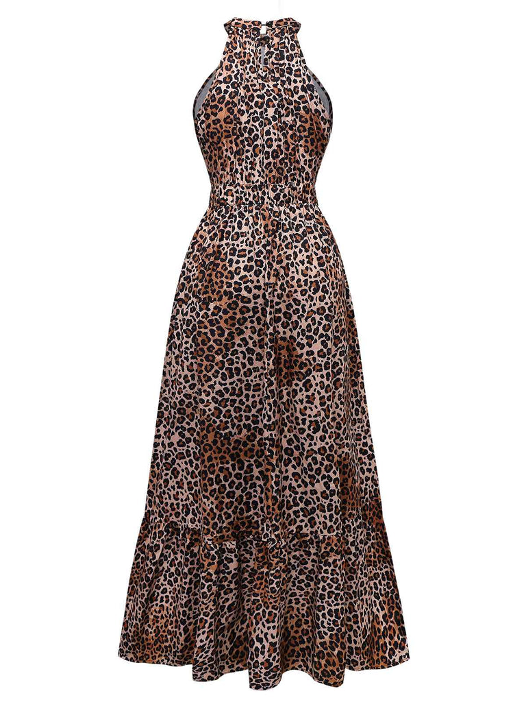 Robe dos nu ronde marron léopard et papillon des années 1930