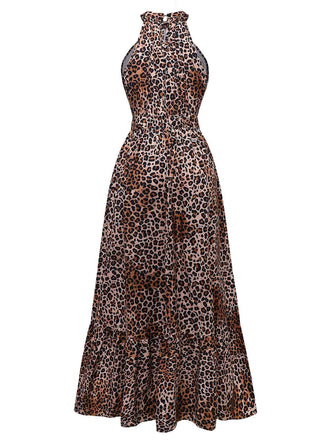 Robe dos nu ronde marron léopard et papillon des années 1930