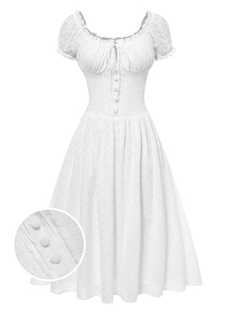 Robe blanche en coton dentelle années 1940