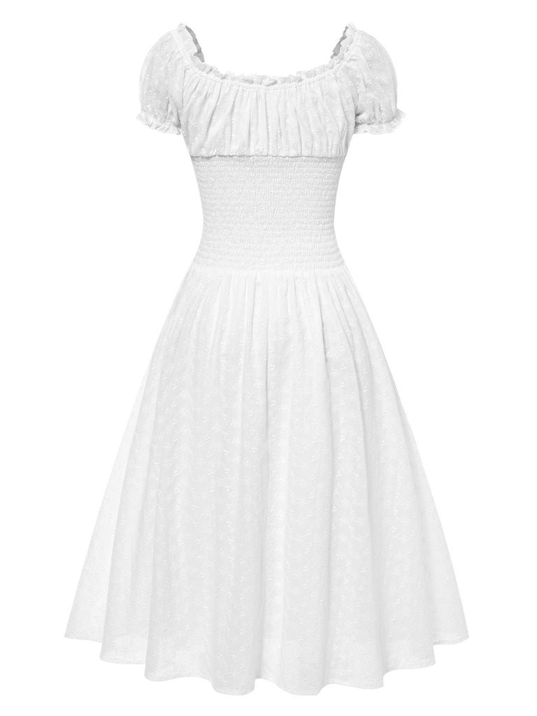 Robe blanche en coton dentelle années 1940
