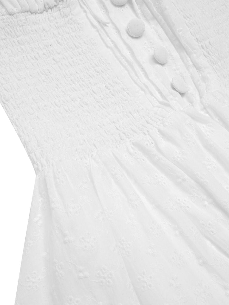 Robe blanche en coton dentelle années 1940