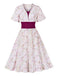 Robe fleurie manches cloche et décolleté en cœur Rose Viole des années 1950
