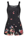 Combishort noire à bretelles réglables motif fleurie années 1950