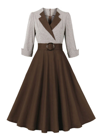 Robe à carreaux vichy colorblock col cranté des années 1950