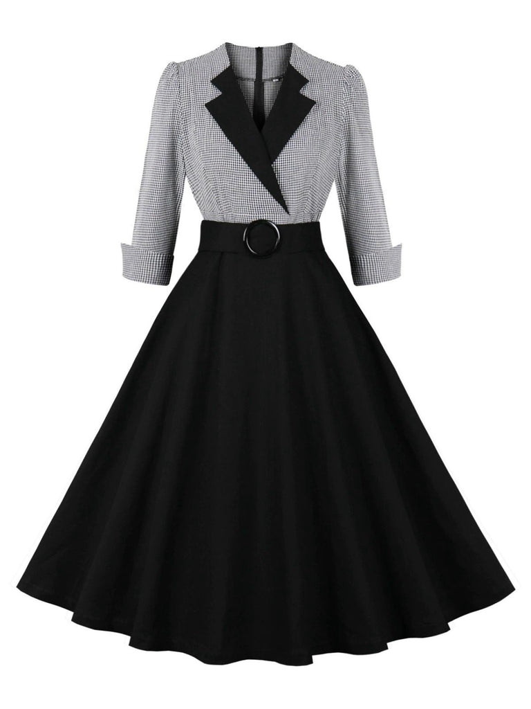 Robe à carreaux vichy colorblock col cranté des années 1950
