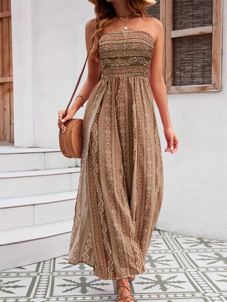 Combinaison bustier fendue style bohème des années 1970