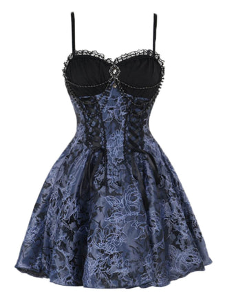 Robe tutu à lacets fleuri bleu style gothique des années 1980