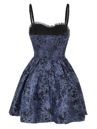 Robe tutu à lacets fleuri bleu style gothique des années 1980