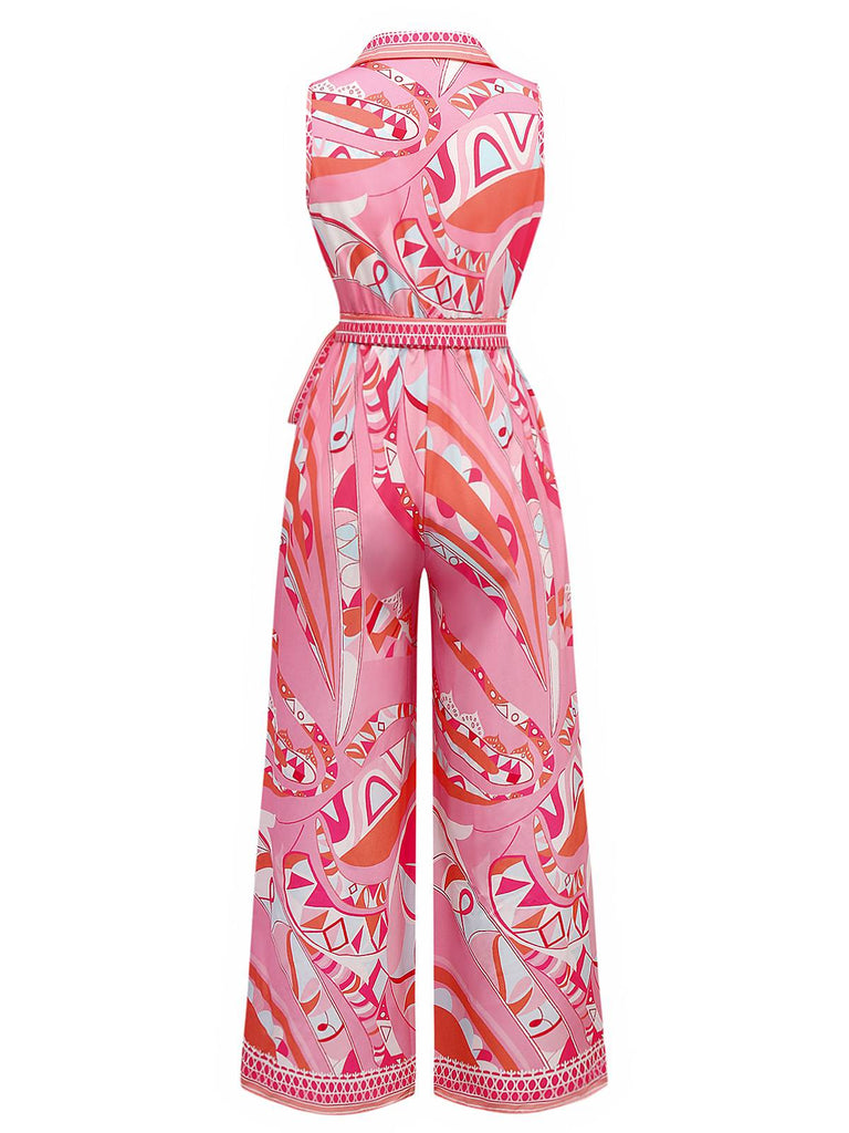 Combinaison bohème rose à revers et ceinture des années 1930