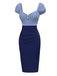 Robe crayon rayures bleu foncé manches bouffantes années 1960