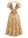 Robe bohème orange tournesol à col en V profond années 1970