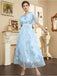 Robe bleue clair estampage à chaud en maille années 1940
