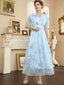 Robe bleue clair estampage à chaud en maille années 1940