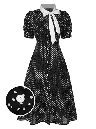 [Prévente] Robe noire à pois et col noué des années 40