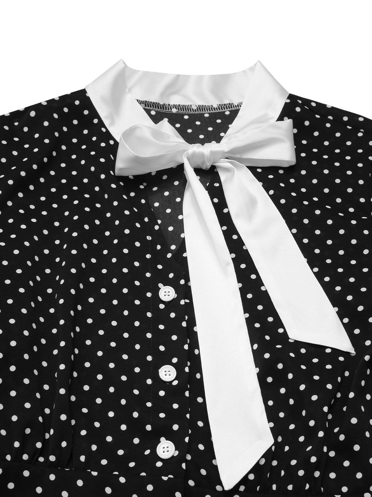 [Prévente] Robe noire à pois et col noué des années 40