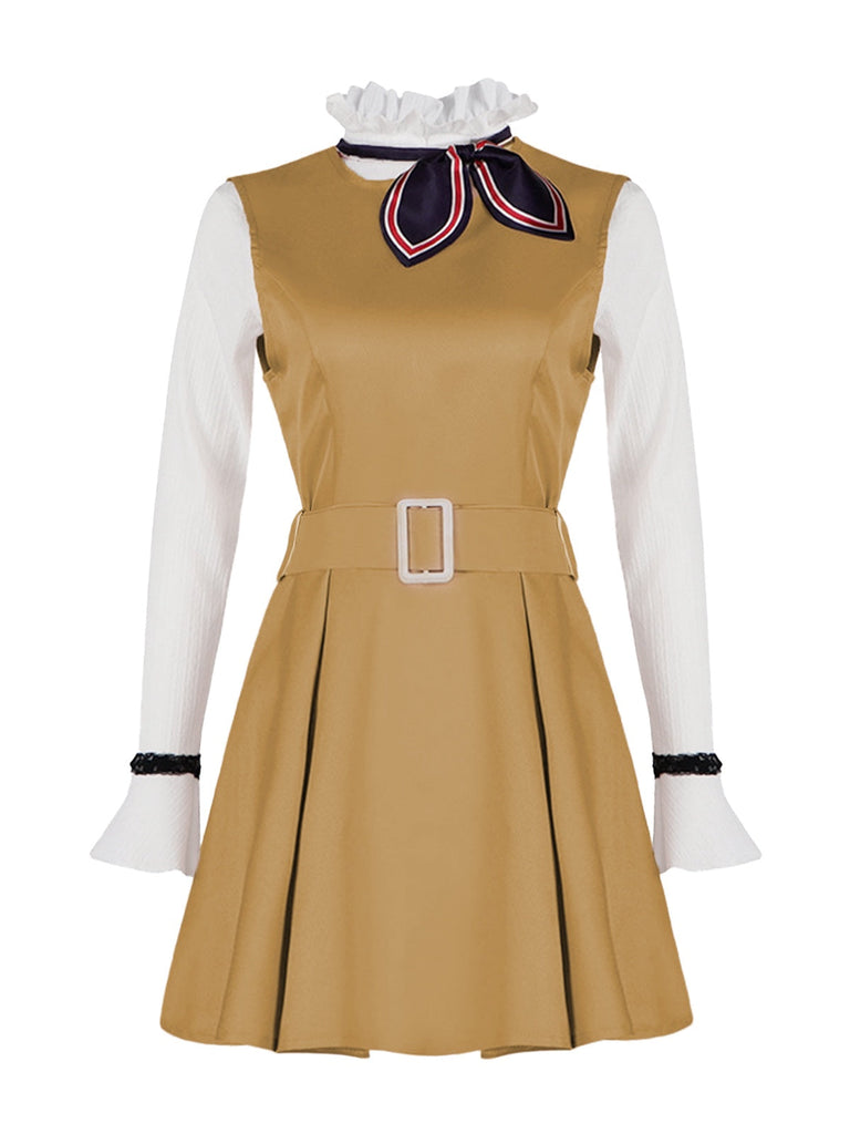 2PCS Ensemble de costume Megan kaki col volants des années 1960