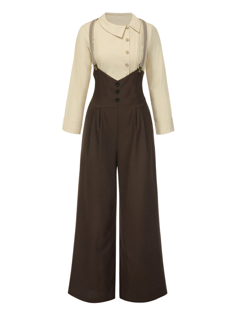Ensemble chemisier coton et pantalon bretelles années 1930