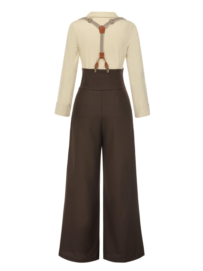 Ensemble chemisier coton et pantalon bretelles années 1930