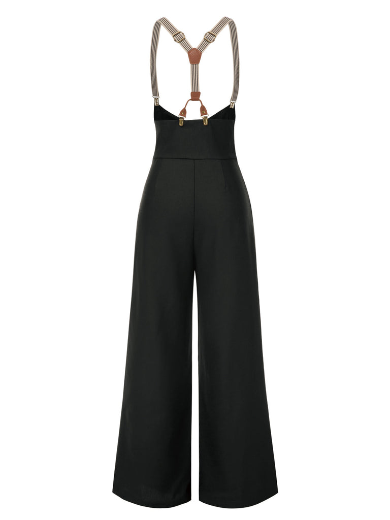 Pantalon à bretelles bleu foncé à bretelles boutonné années 1950