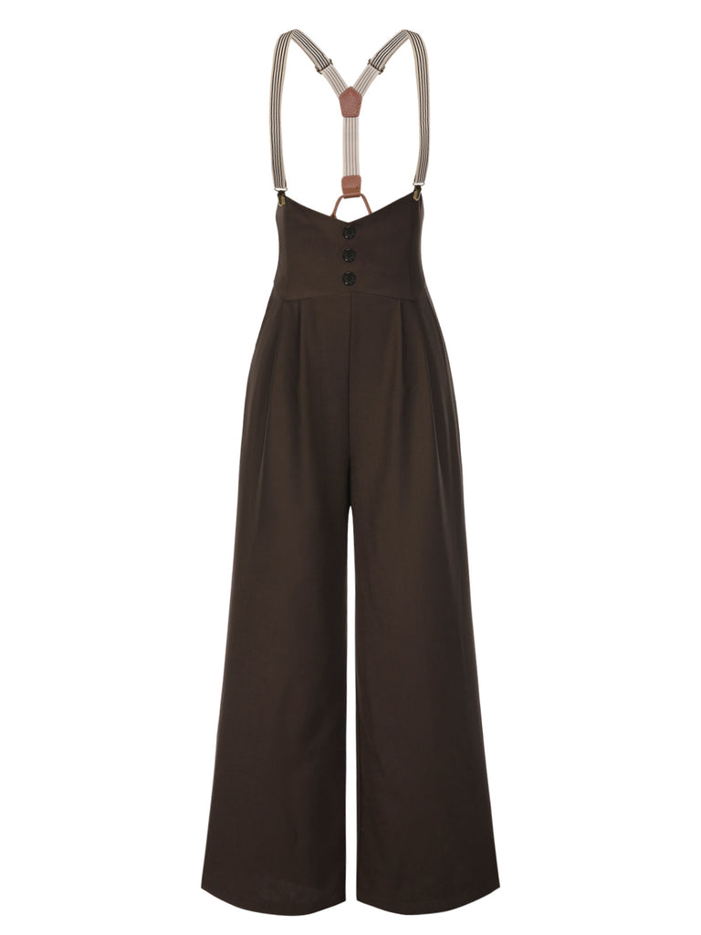 Pantalon à bretelles bleu foncé à bretelles boutonné années 1950