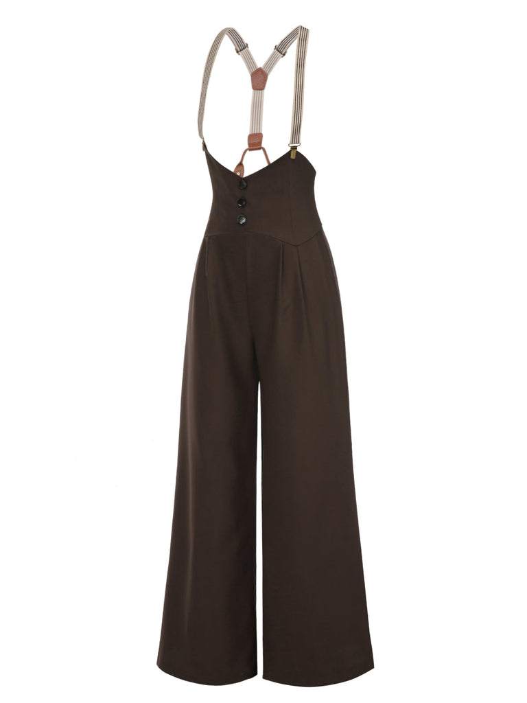 Pantalon à bretelles bleu foncé à bretelles boutonné années 1950
