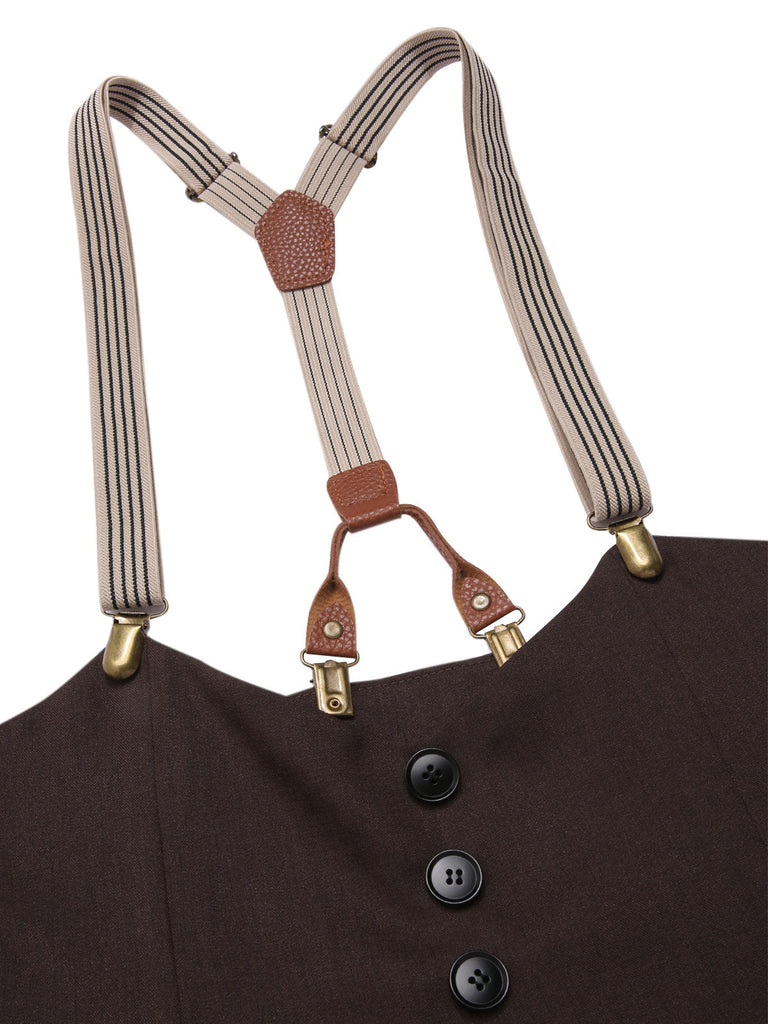Pantalon à bretelles bleu foncé à bretelles boutonné années 1950