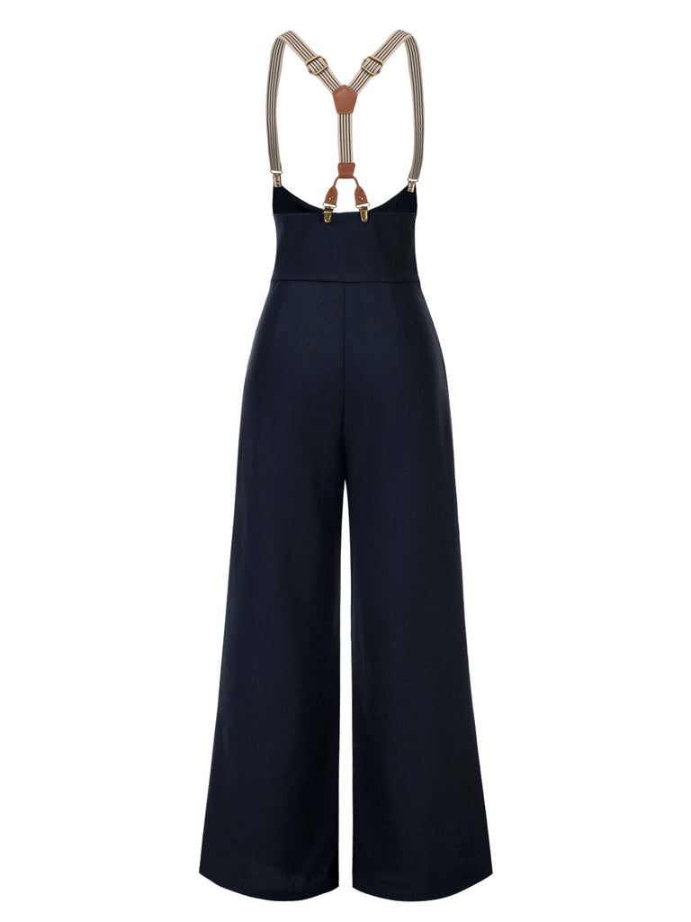 Pantalon à bretelles noire à bretelles boutonné années 1950