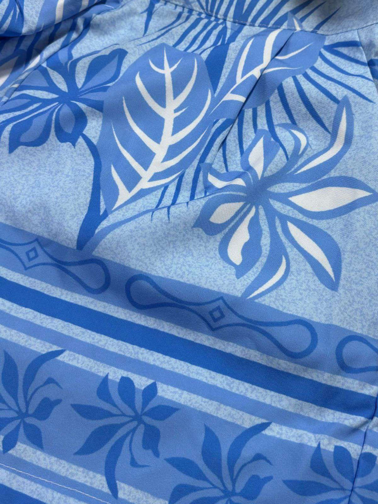 2PCS Haut et short bleus à fleurs fendus sur le devant années 1960