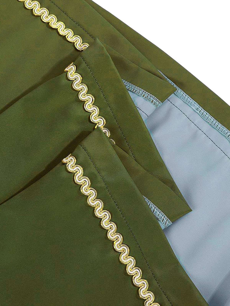 2PCS robe verte à motifs florauxet tablier brodé années 1950