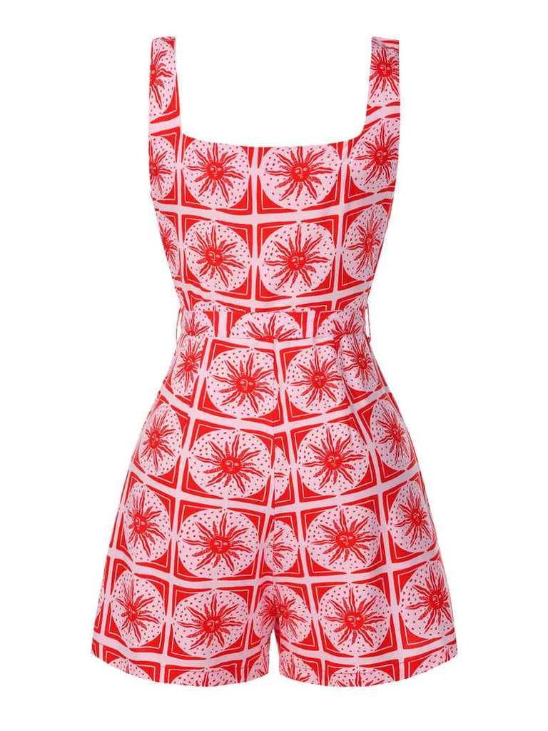 Combishort rose totem soleil boutonnée années 1950