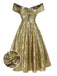 Robe dorée paillettes et épaules dénudées années 1950