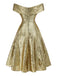 Robe dorée paillettes et épaules dénudées années 1950
