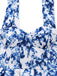 Robe patineuse bleue à fleurs et épaules nouées années 1960