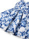 Robe patineuse bleue à fleurs et épaules nouées années 1960