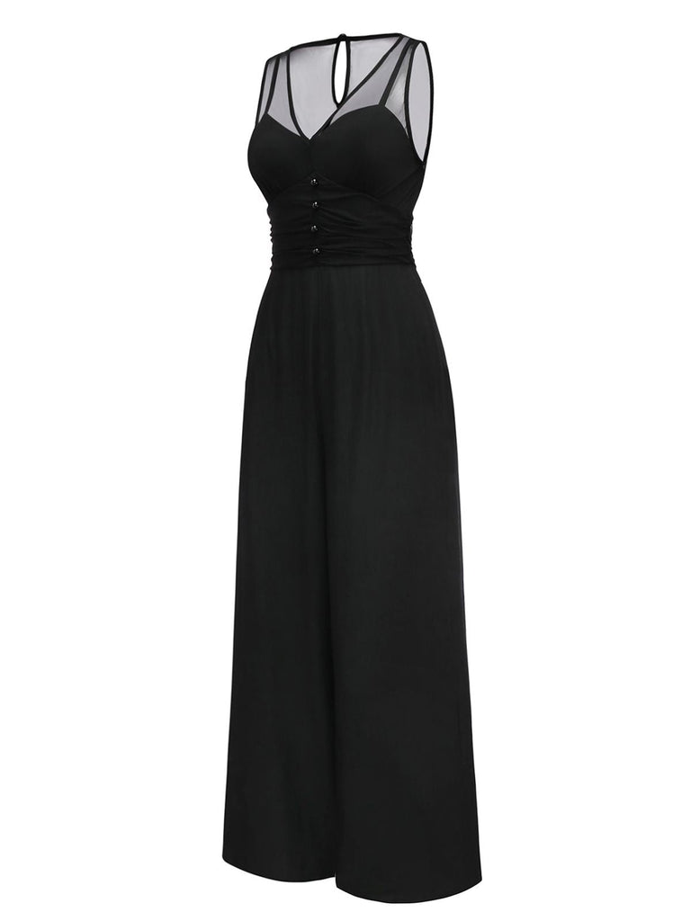Combinaison noire patchwork plissée en maille années 1930