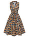 Robe multicolore lacets et imprimé bibliothèque années 1950