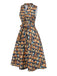 Robe multicolore lacets et imprimé bibliothèque années 1950