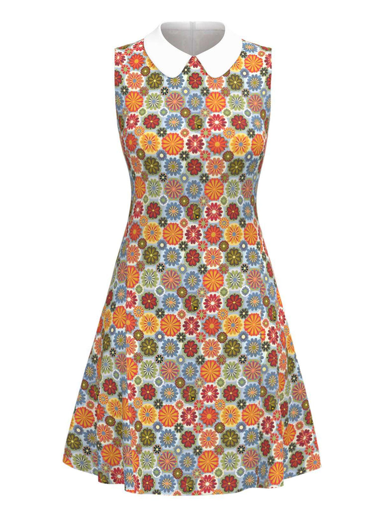 Robe verte motif marguerites et col Peter Pan années 1960