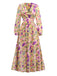 Robe jaune fleur à volants et col en V profond années 1930