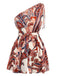 Combishort rouge bohème à fleurs asymétrique années 1970
