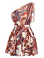 Combishort rouge bohème à fleurs asymétrique années 1970