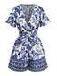 Combishort bleue fleur bleu-blanc-porcelaine ceinture années 1950