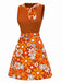 Robeà fleurs bohème psychédélique orange avec ceinture années 1960