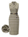 Robe à carreaux boutonnée à revers vert pois des années 1960