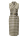 Robe à carreaux boutonnée à revers vert pois des années 1960