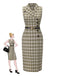 Robe à carreaux boutonnée à revers vert pois des années 1960