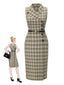 Robe à carreaux boutonnée à revers vert pois des années 1960