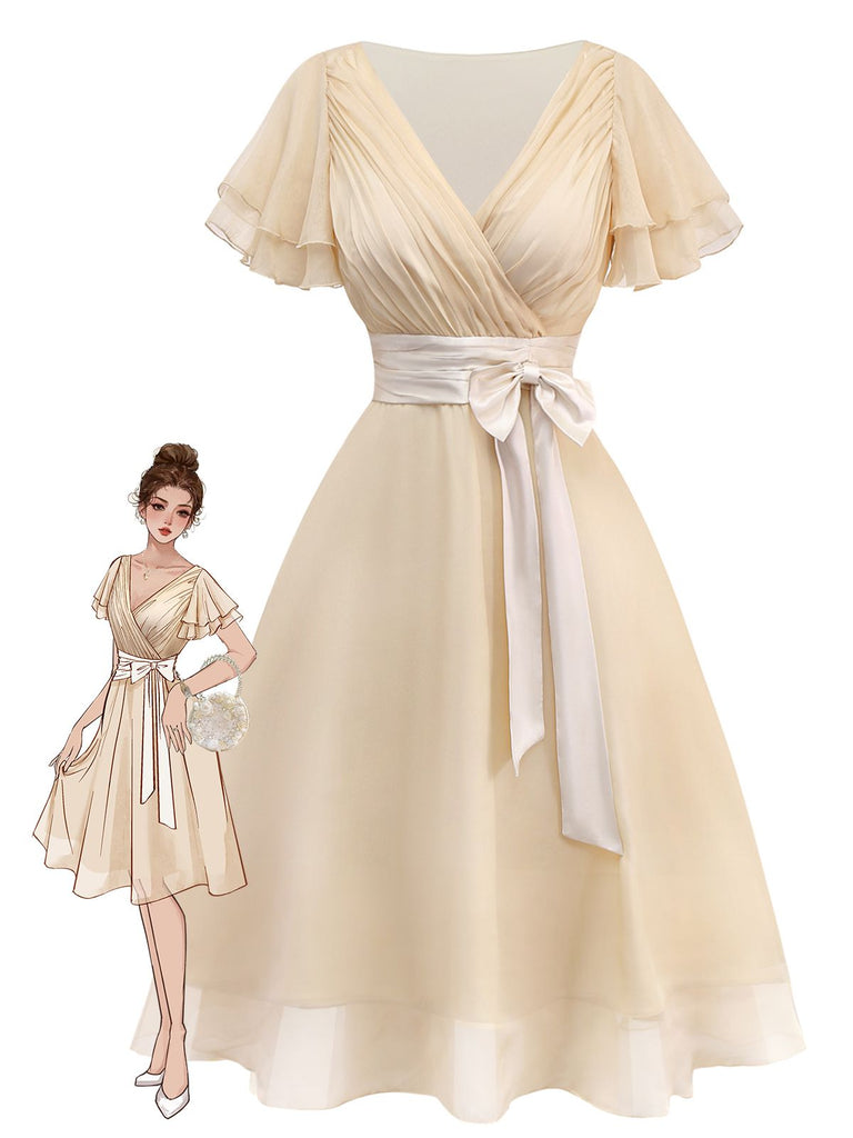 Robe de cocktail champagne en tulle satiné années 1950