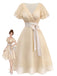 Robe de cocktail champagne en tulle satiné années 1950