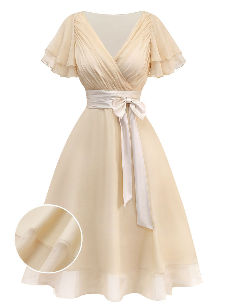 Robe de cocktail champagne en tulle satiné années 1950